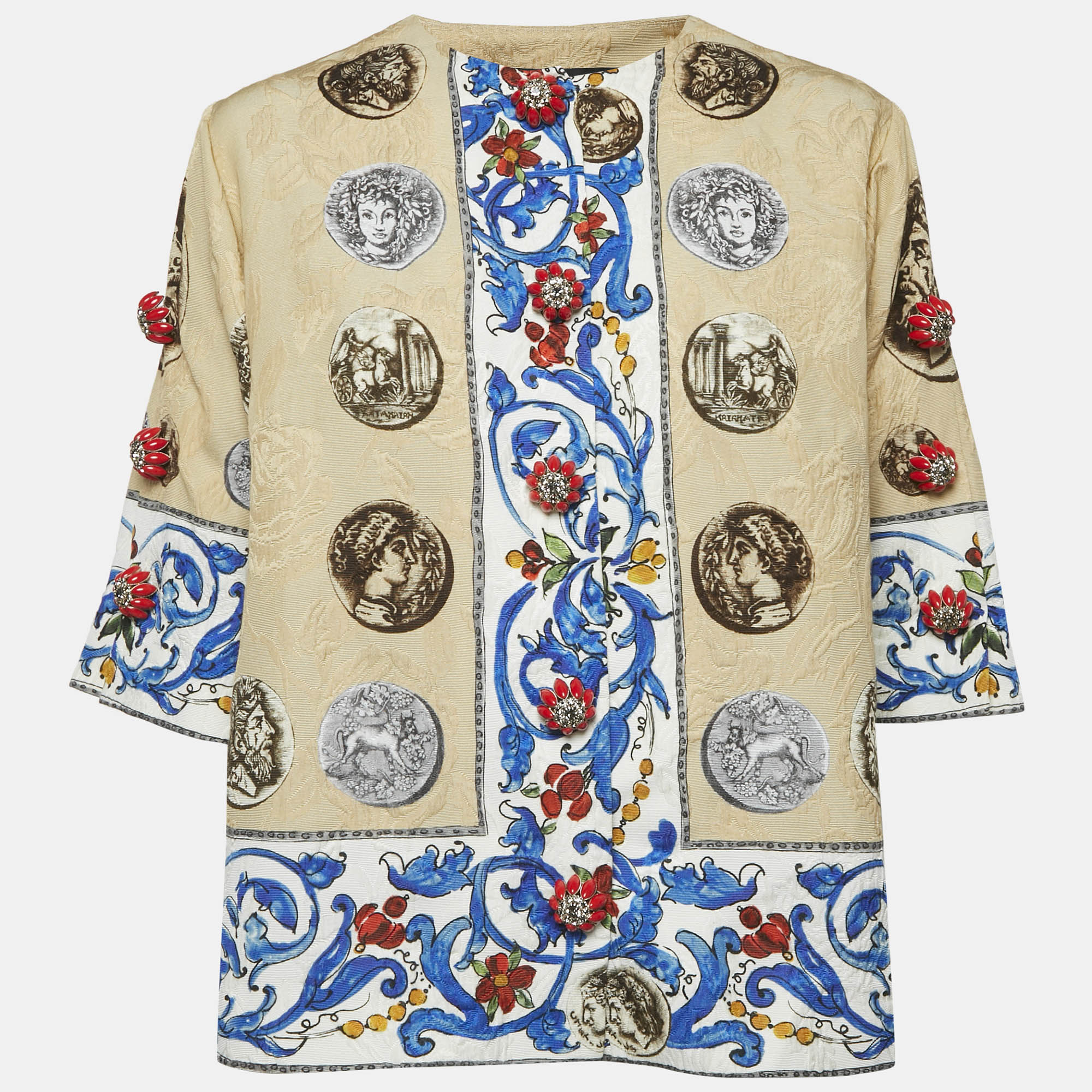 Dolce & Gabbana Beige Jacquard Embellished Button Jacket S, Brown
Dolce & Gabbana Beige Jacquard Embellished Button Jacket S, Brown