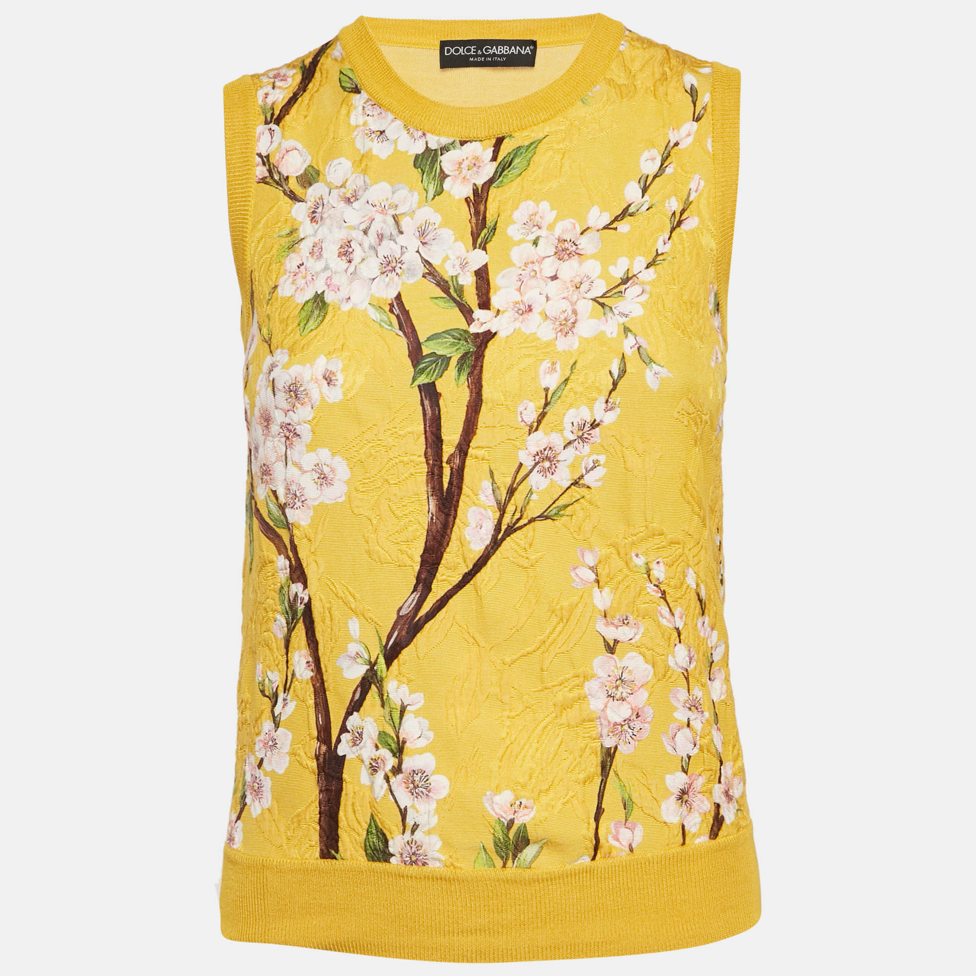 Dolce & Gabbana Yellow Floral Print Silk and Cotton Knit Sleeveless Top S
Dolce & Gabbana Yellow Floral Print Silk and Cotton Knit Sleeveless Top S