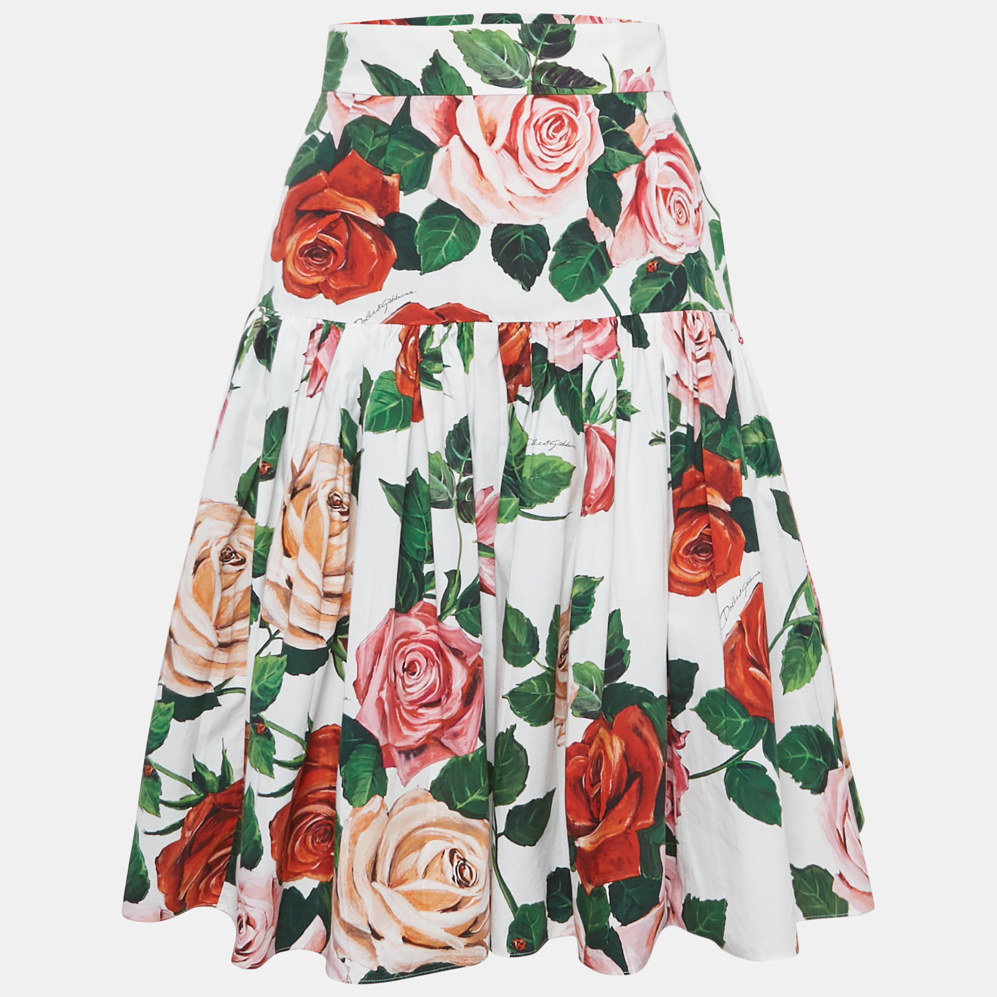 Dolce & Gabbana White Rose Print Gathered Knee Length Skirt XS
Dolce & Gabbana White Rose Print Gathered Knee Length Skirt XS