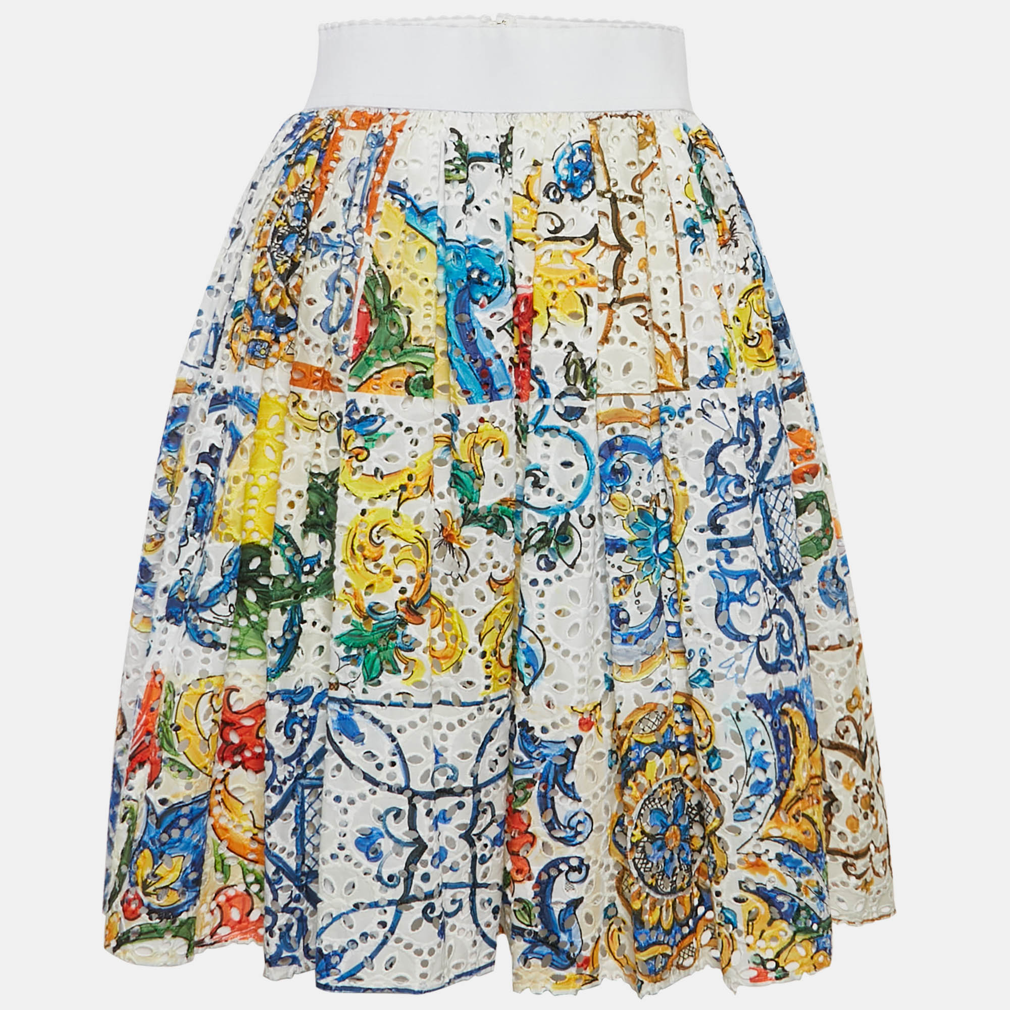 Dolce & Gabbana White Majolica Patchwork Print Lace Flared Skirt S
Dolce & Gabbana White Majolica Patchwork Print Lace Flared Skirt S