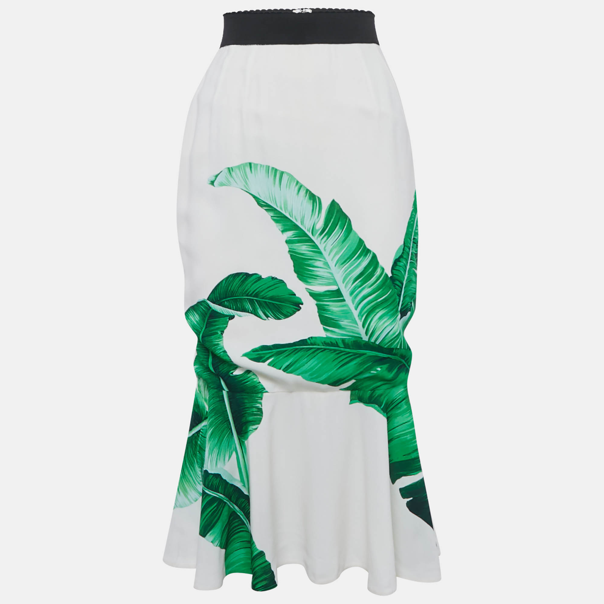 Dolce & Gabbana Ivory Banana Leaf Print Crepe Flounced Skirt S, White
Dolce & Gabbana Ivory Banana Leaf Print Crepe Flounced Skirt S, White