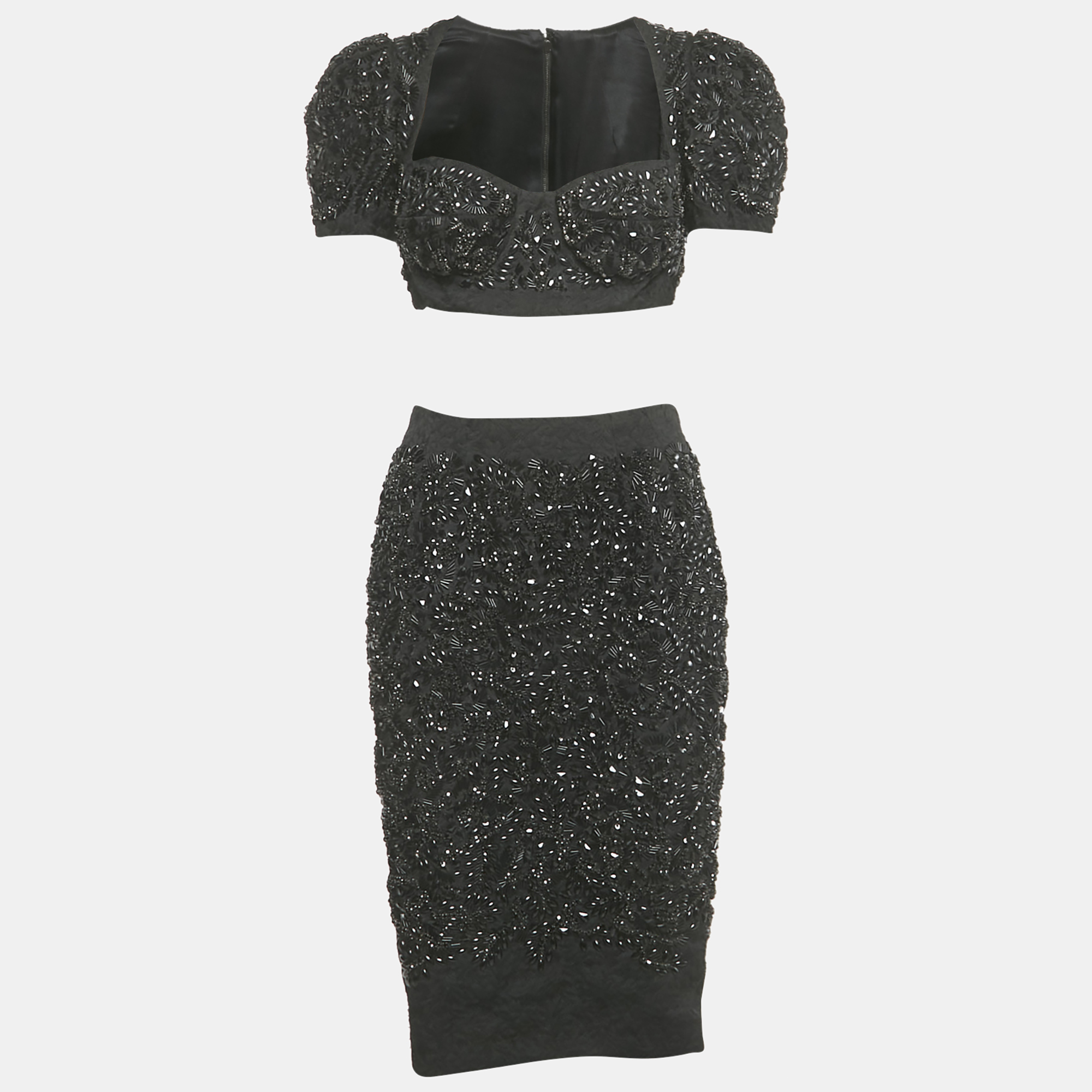 Dolce & Gabbana Black Crystal Embellished Jacquard Top and Skirt Set S - Dolce & Gabbana - Modalova