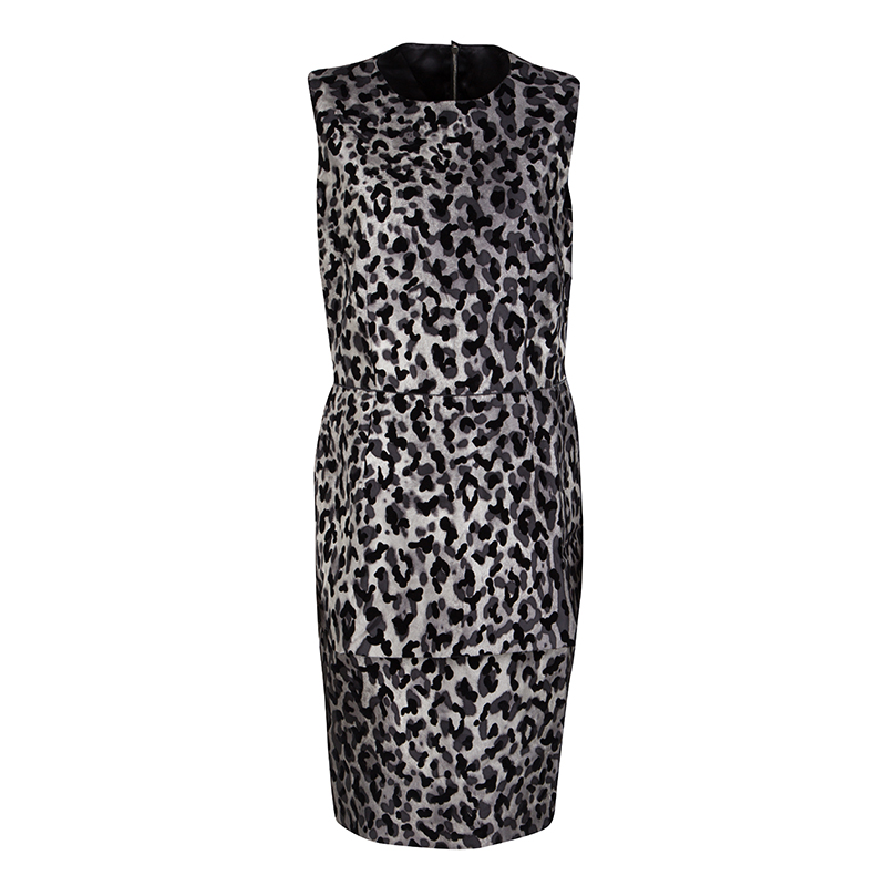 Image of Dolce & Gabbana Monchrome Flock Animal Print Layered Sleeveless Dress L