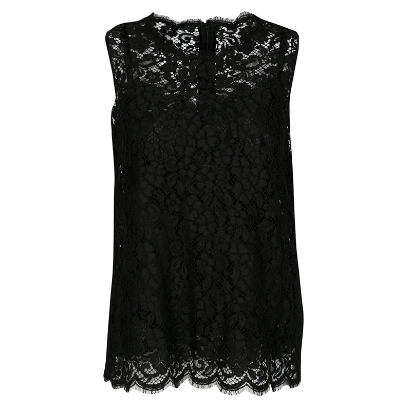 Image of Dolce & Gabbana Black Floral Lace Sleeveless Top M