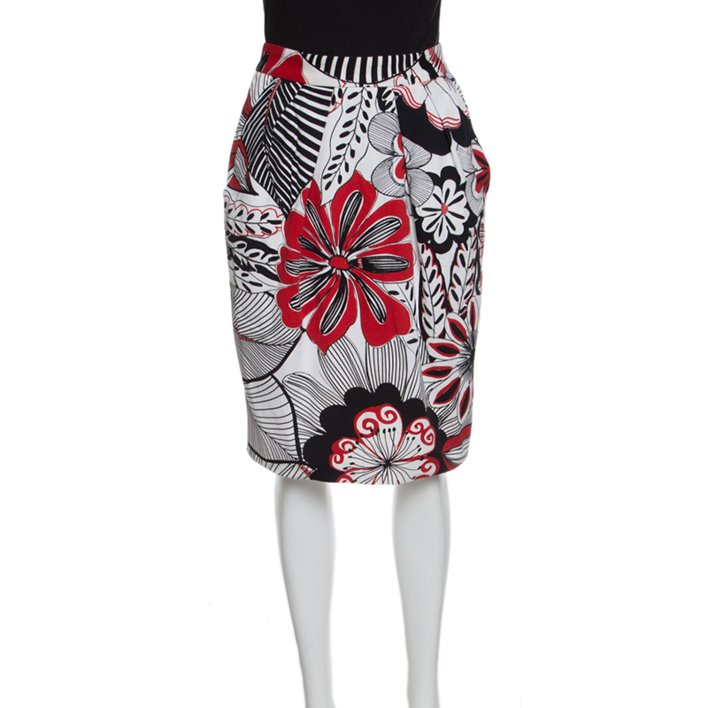 Dolce & Gabbana Multicolor Floral Printed Cotton High Waist Skirt S