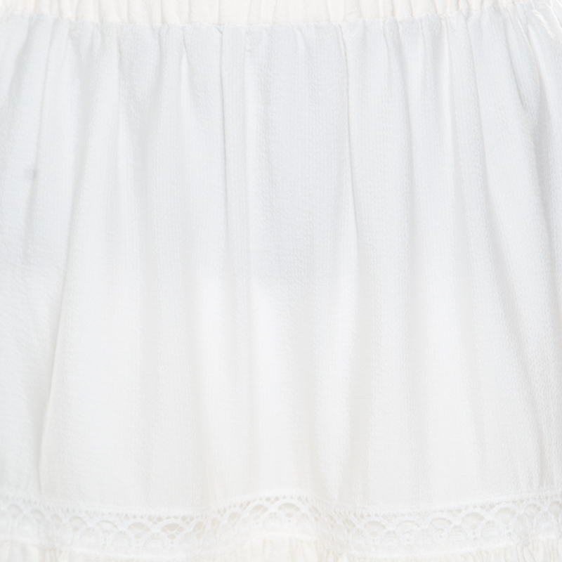 Dolce & Gabbana Cream Crinkled Cotton Silk Lace Insert Tiered Skirt M