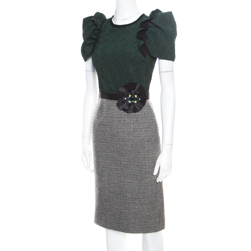 Dolce & Gabbana Multicolor Wool Blend Embellished Pencil Dress XS
