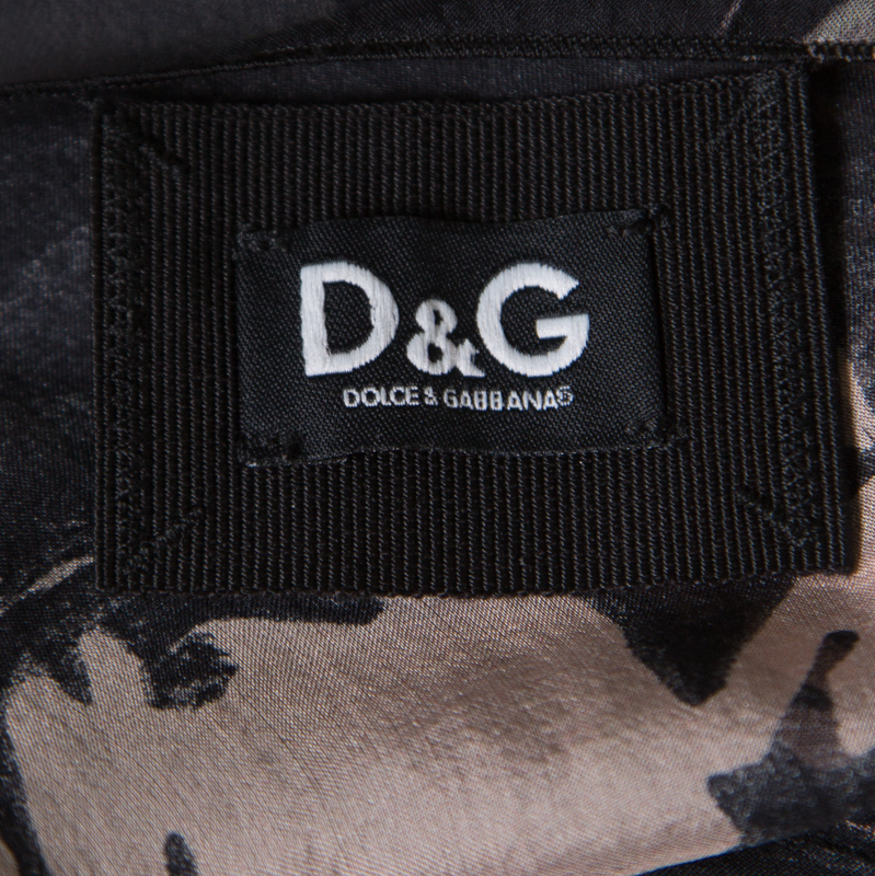 Dolce & Gabbana Black Floral Printed Sheer Silk Ruffled Applique Detail Sleeveless Top M