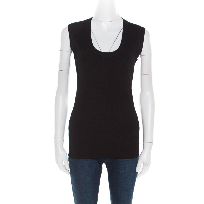 Image of Dolce & Gabbana Black Ribbed Sleeveless Top L