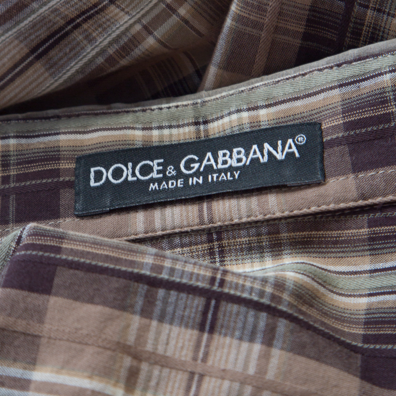 Dolce & Gabbana Brown Checked Cotton Organza Trim Shirt S