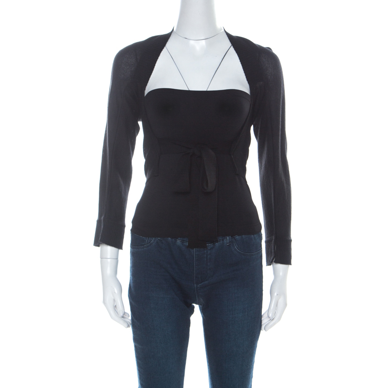 Image of D & G Vintage Black Rib Knit Cropped Wrap Cardigan M