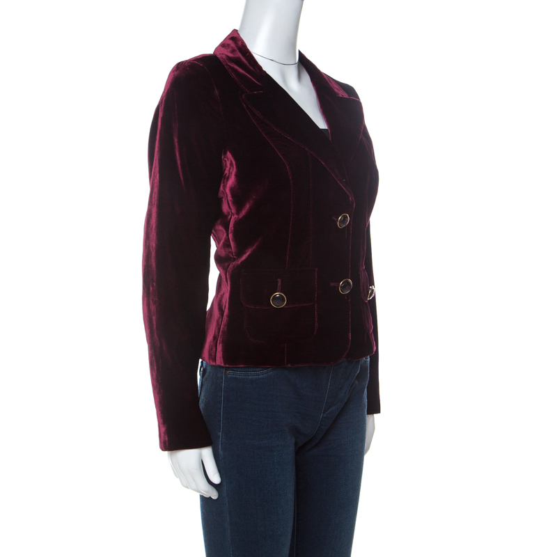 

D&G Vintage Maroon Velvet Cropped Classic Tailored Blazer, Burgundy