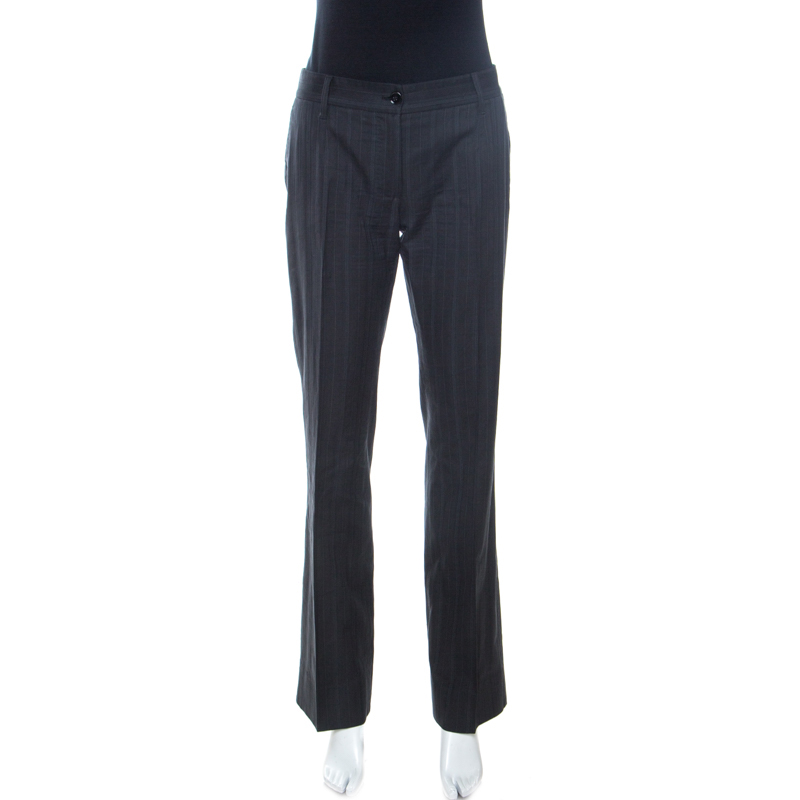Image of Dolce & Gabbana Charcoal Grey Pinstripe Stretch Cotton Trousers M