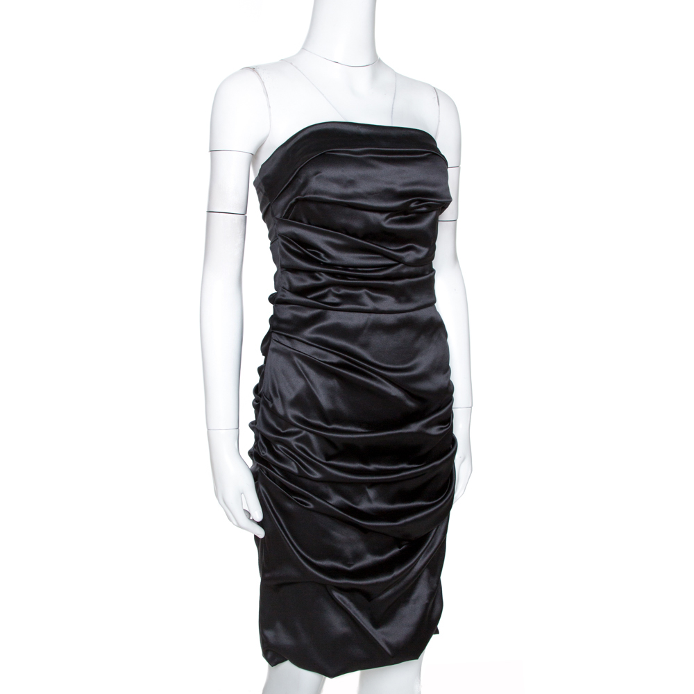 

Dolce & Gabbana Black Silk Strapless Gathered Dress