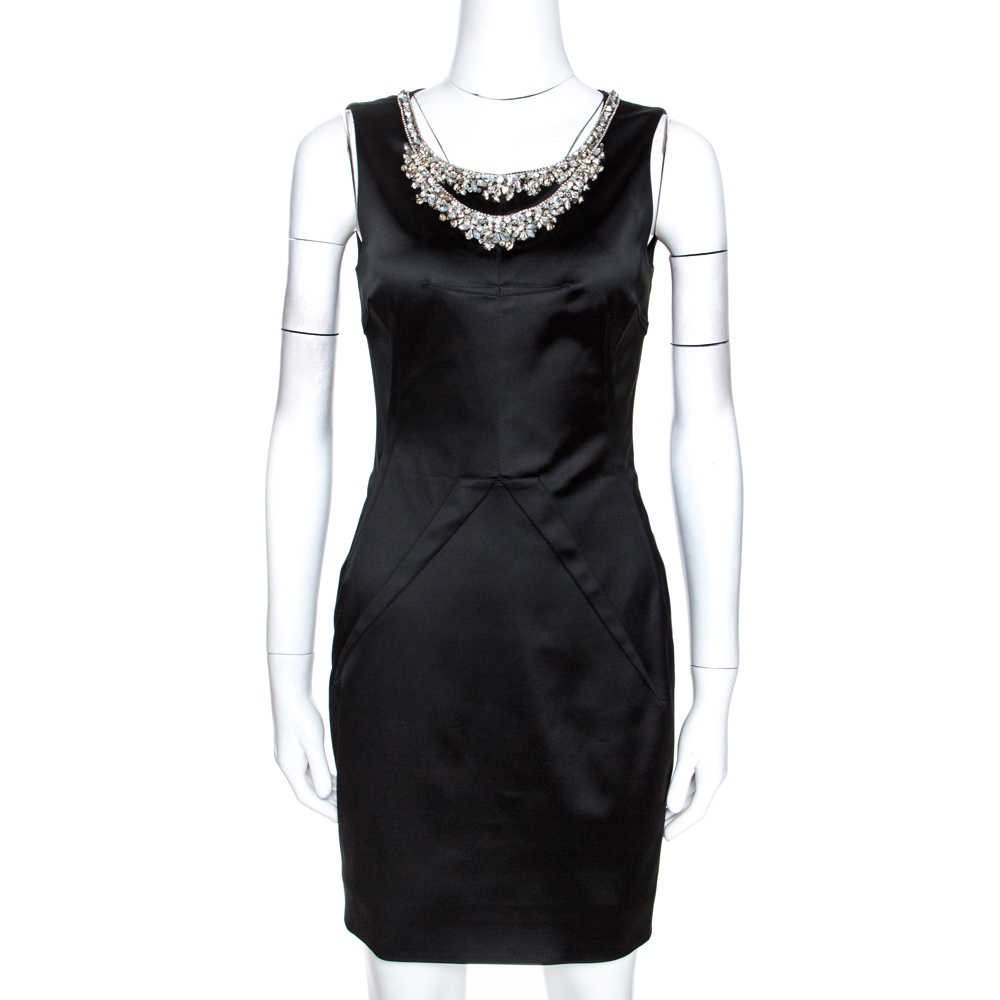 Image of D & G Black Satin Embellished Sleeveless Dress M