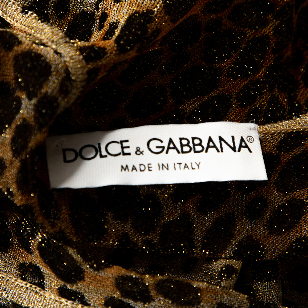 Dolce & Gabbana Leopard Print Lurex Knit Sheer Fitted Top L