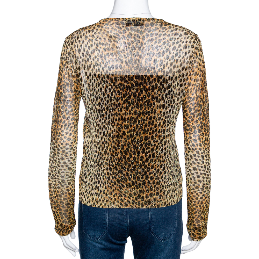 Dolce & Gabbana Leopard Print Lurex Knit Sheer Fitted Top L