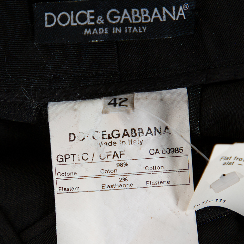 Dolce & Gabbana Black Cotton Lace Up Fitted Pants M