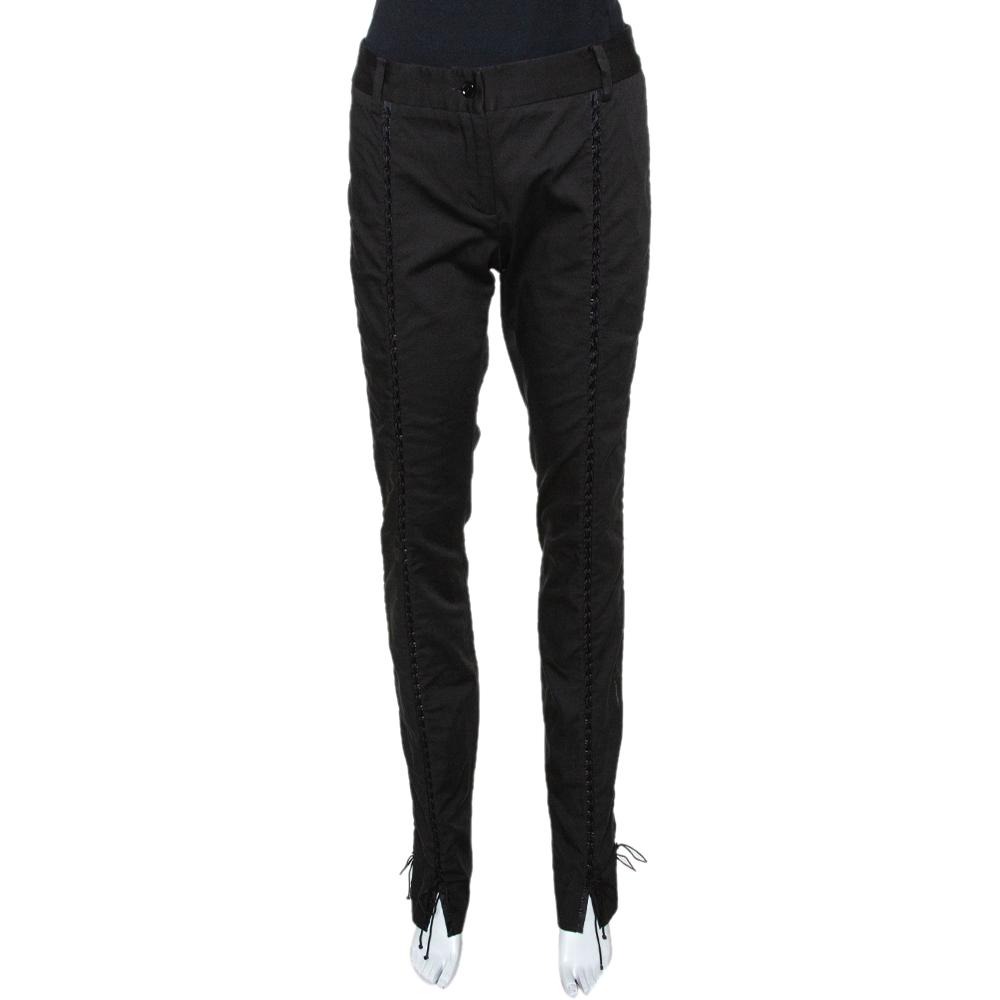 Dolce & Gabbana Black Cotton Lace Up Fitted Pants M