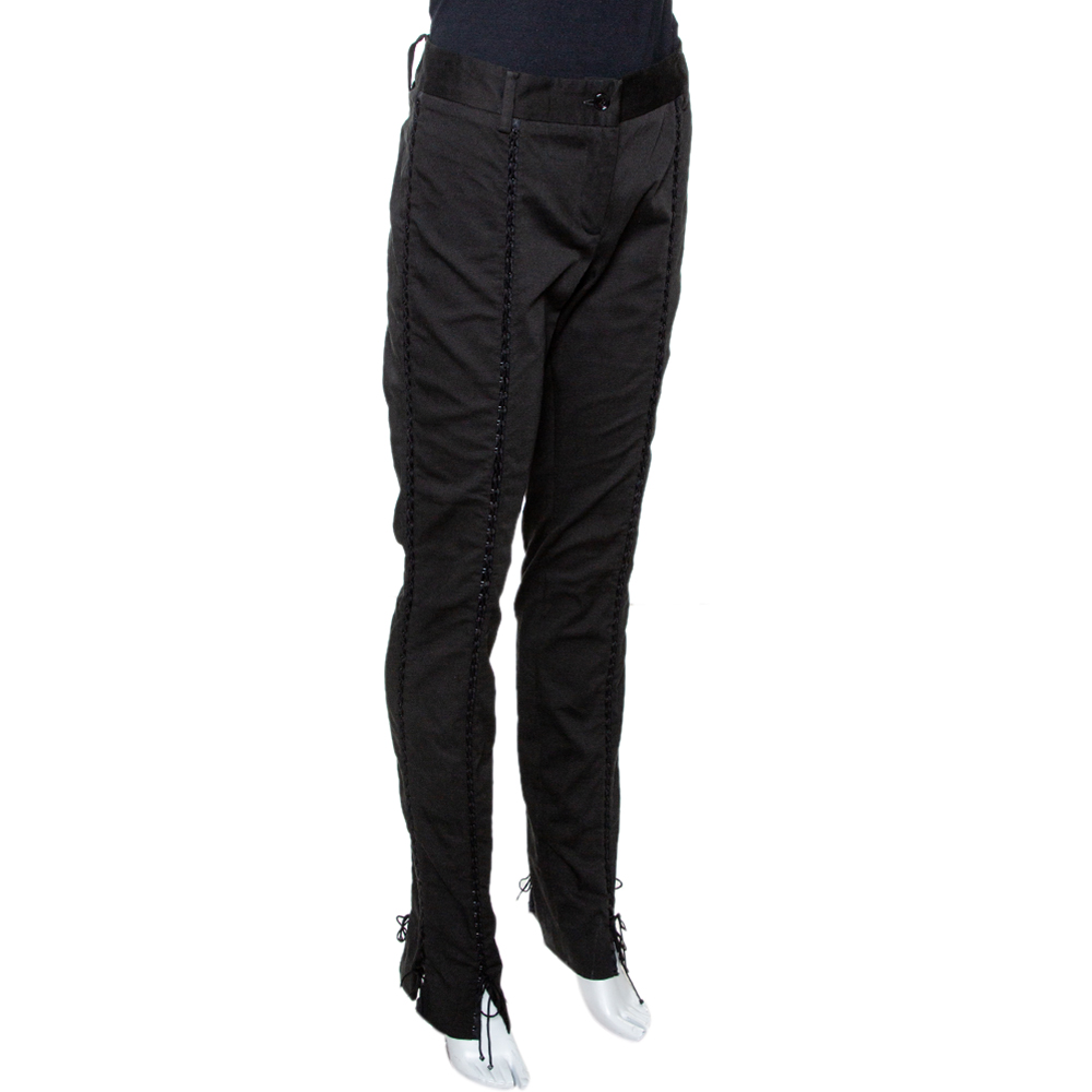 Dolce & Gabbana Black Cotton Lace Up Fitted Pants M