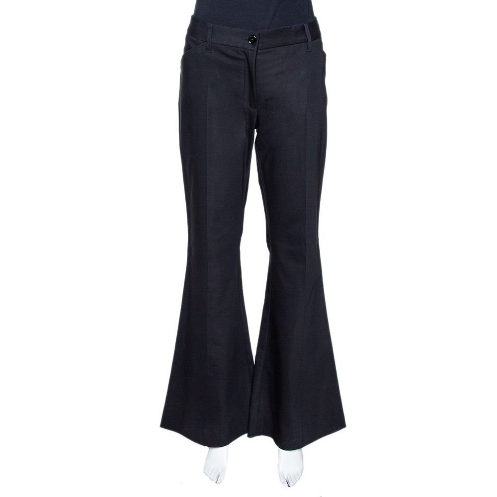 Image of Dolce & Gabbana Black Stretch Cotton Flared Pants L