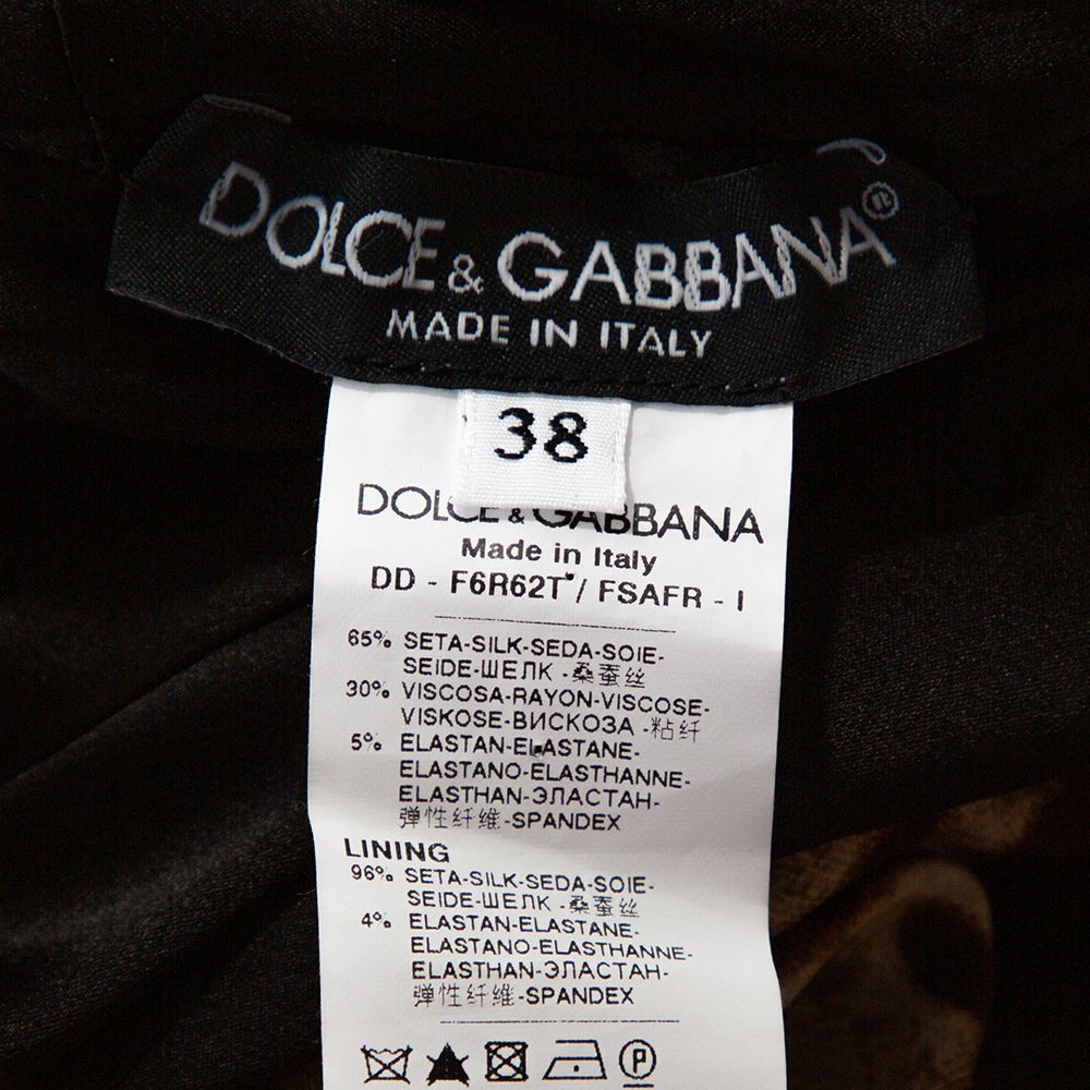 Dolce & Gabbana Brown Mixed Print Silk Ruched Dress S