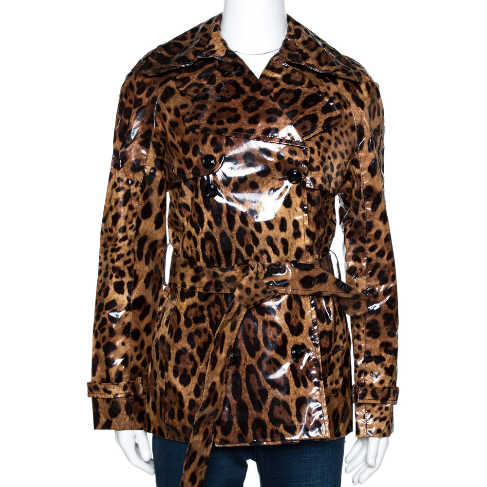 Image of Dolce & Gabbana Brown Leopard Print Belted Trench Coat S