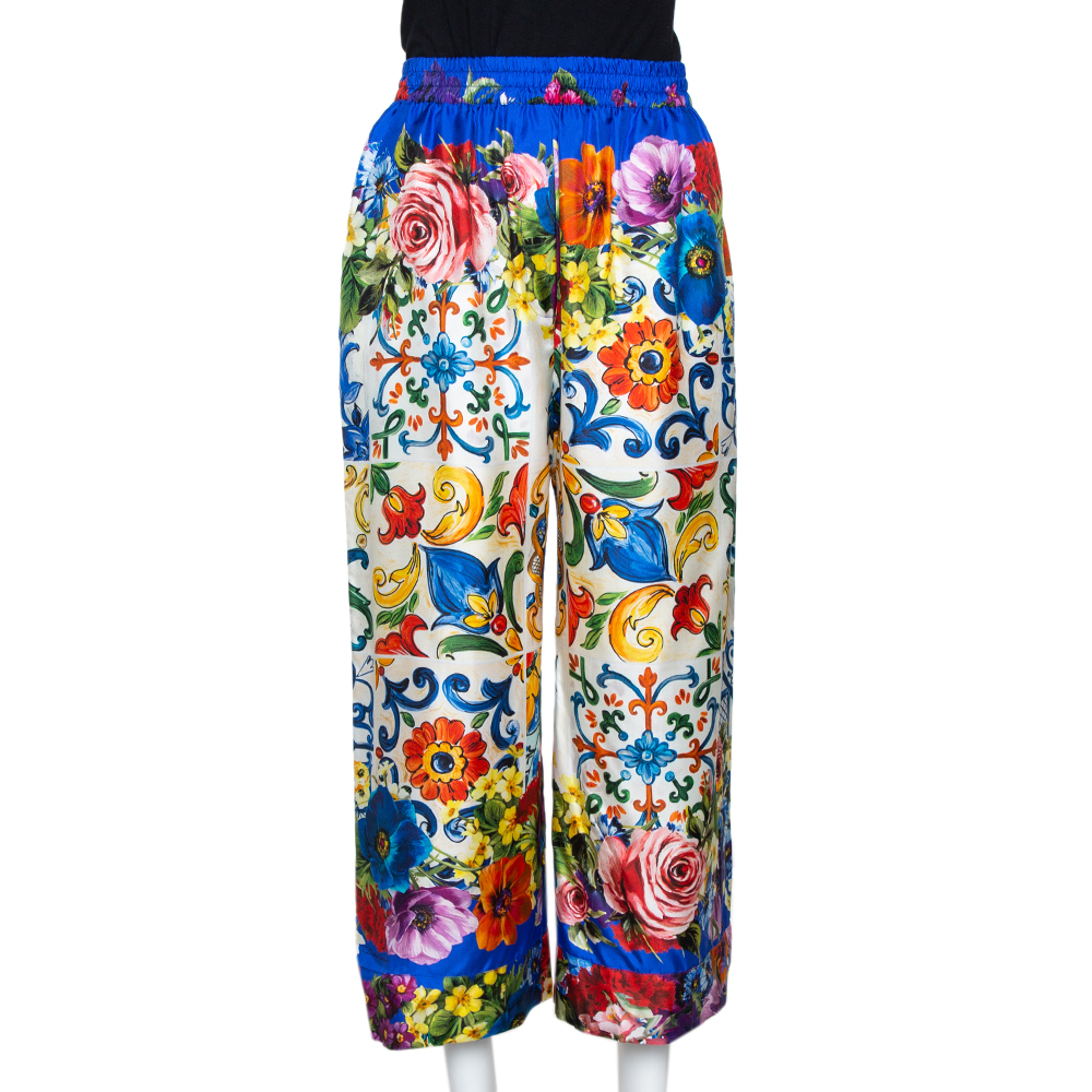 Image of Dolce & Gabbana Blue Floral Print Silk Culottes S