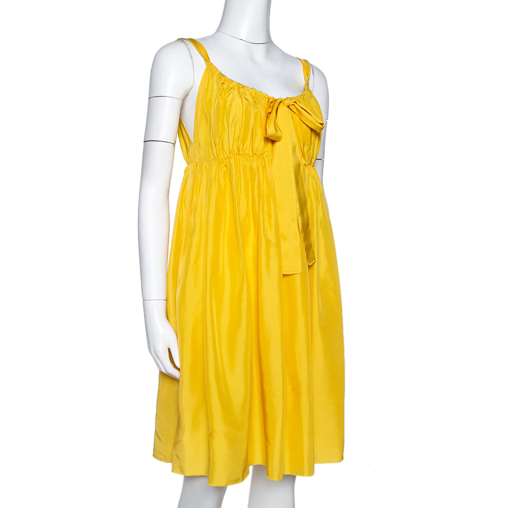 

Dolce & Gabbana Yellow Silk Gathered Empire Dress