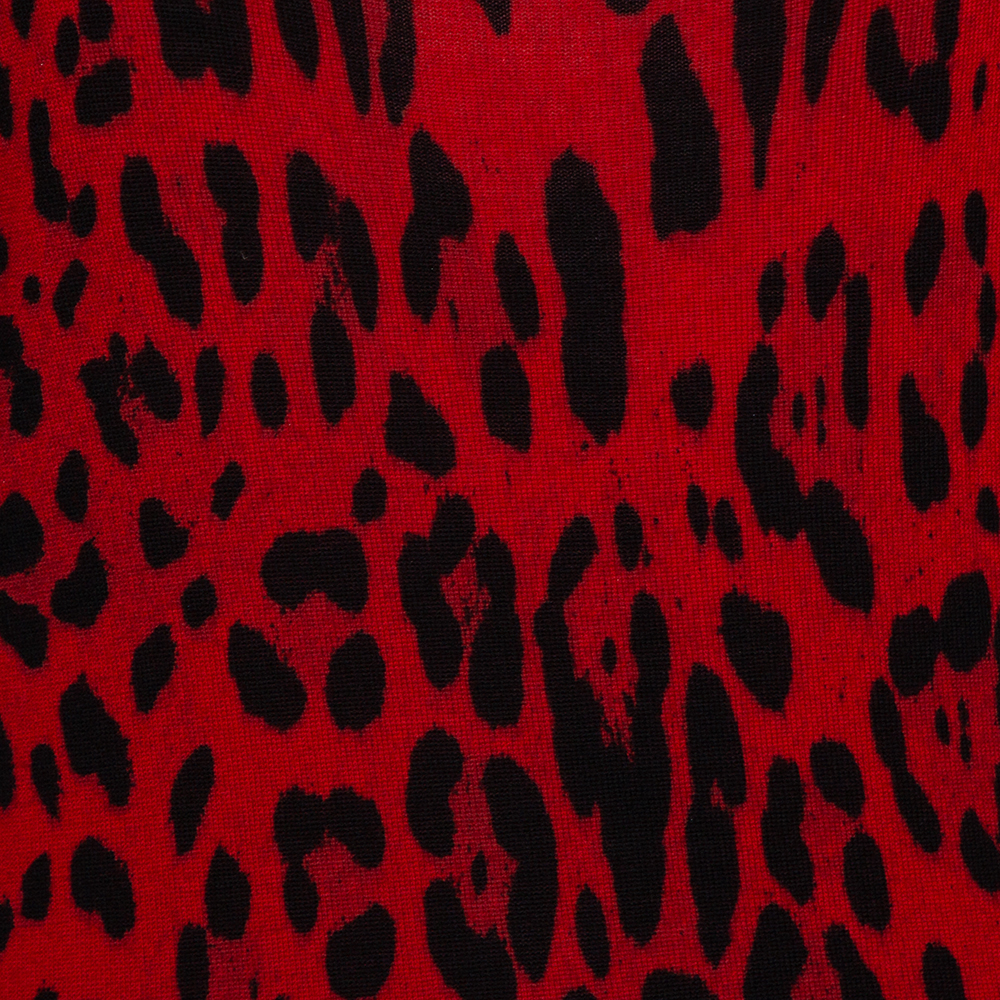 Dolce & Gabbana Red Leopard Pattern Wool Knit Jumper M