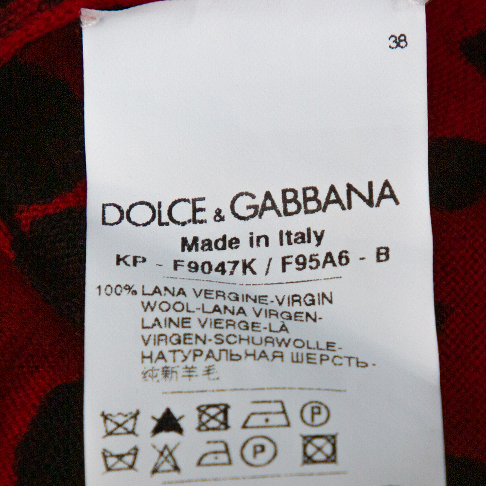 Dolce & Gabbana Red Leopard Pattern Wool Knit Jumper M