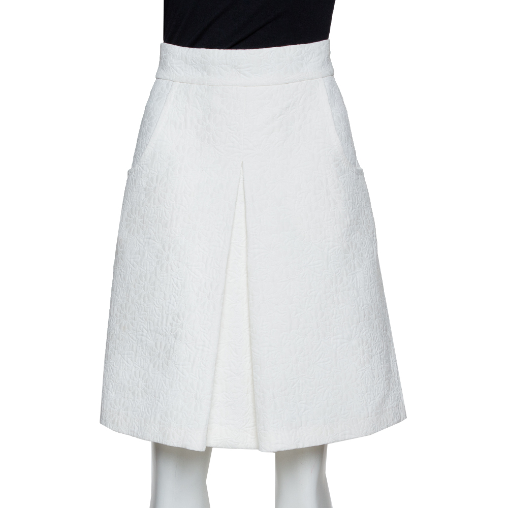 Image of Dolce & Gabbana White Daisy Cotton Jacquard A-Line Skirt M