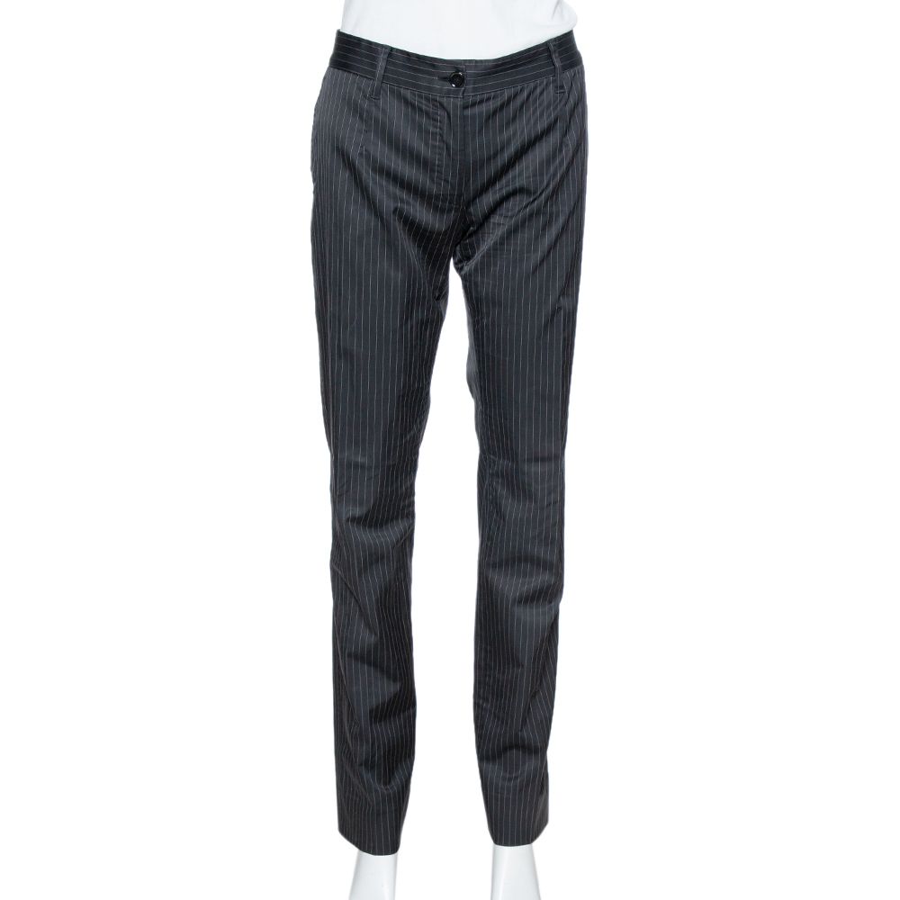 

Dolce & Gabbana Black Pinstriped Cotton Tailored Pants