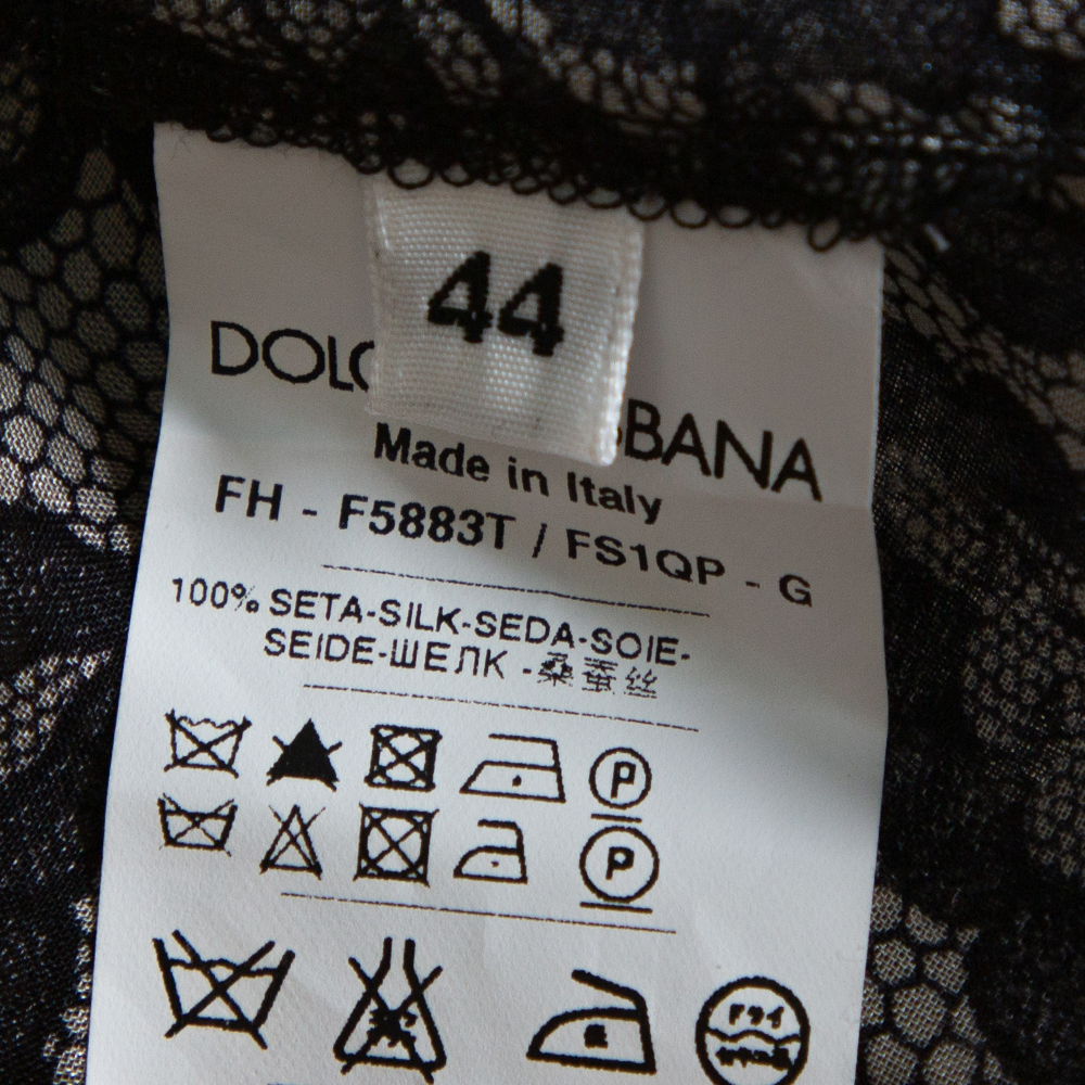 Dolce & Gabbana Grey Paisley Print Silk Bow Tie Blouse M