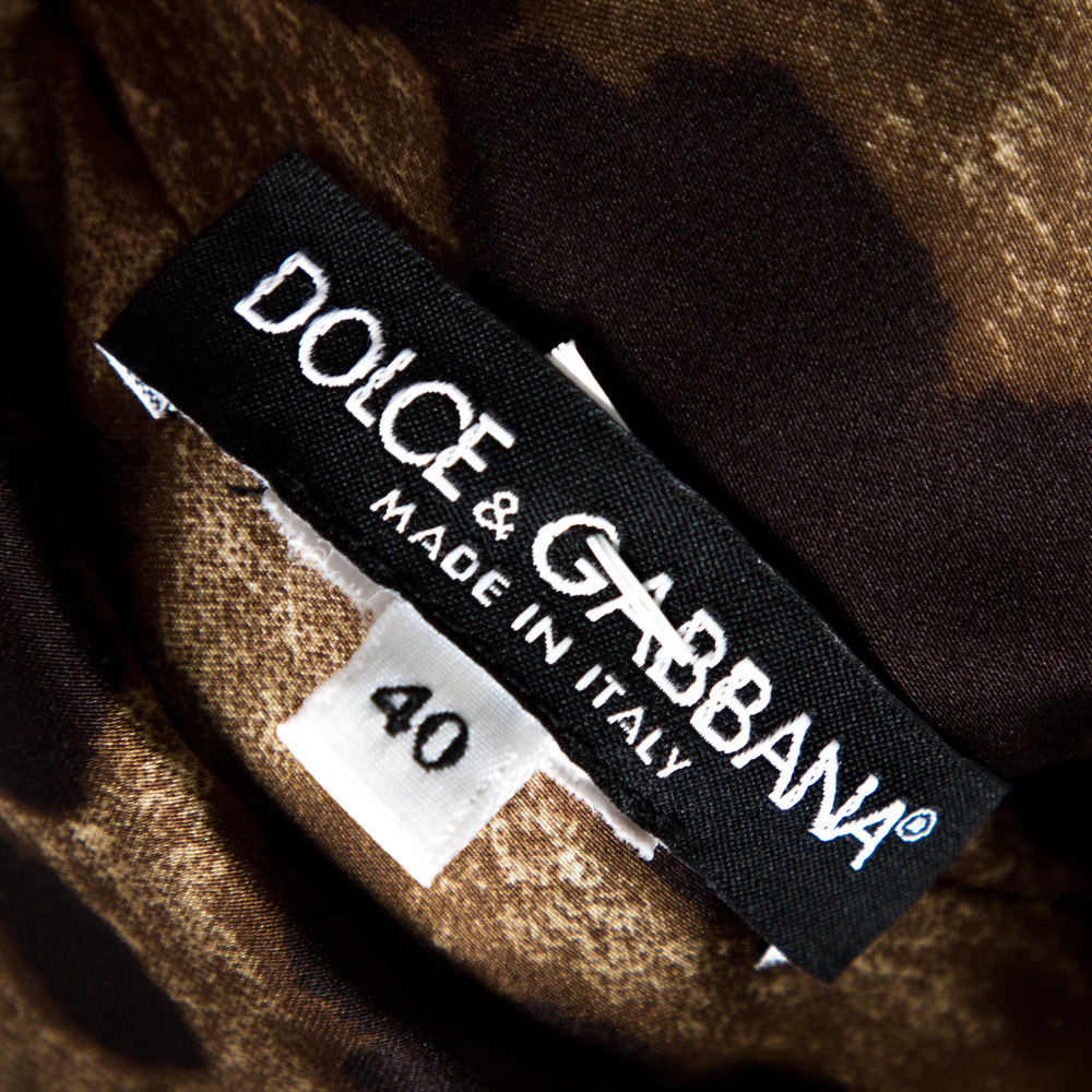 Dolce & Gabbana Brown Leopard Print Crepe Sheath Dress S