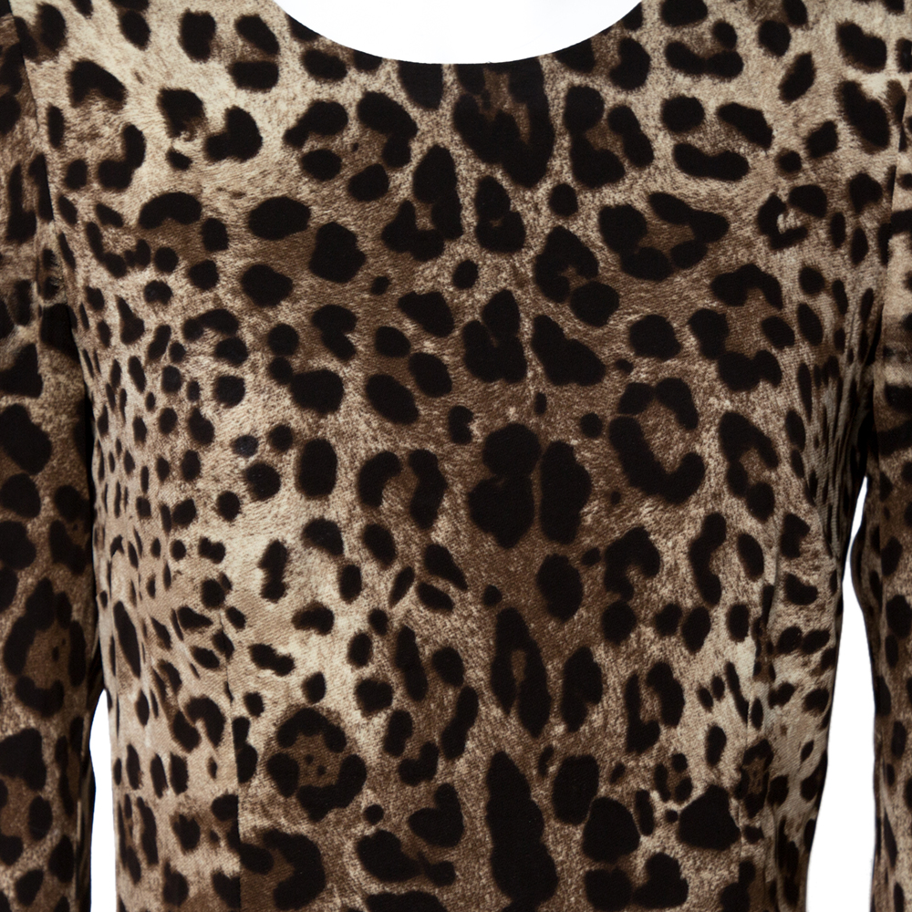 Dolce & Gabbana Brown Leopard Print Crepe Sheath Dress S