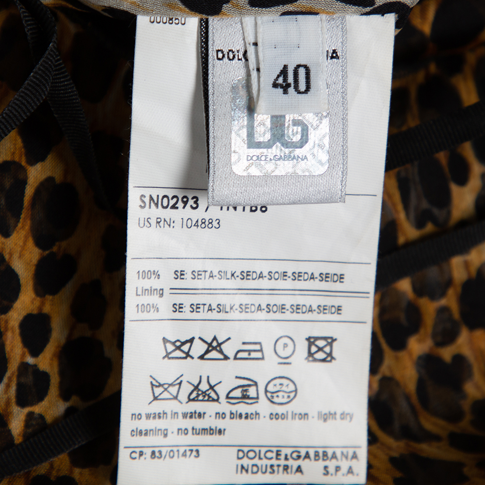 Dolce & Gabbana Brown Animal Print Ruffle Detail Sleeveless Top M