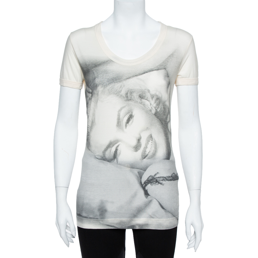 Image of Dolce & Gabbana Cream Marilyn Monroe Print Cotton Jersey T-Shirt M