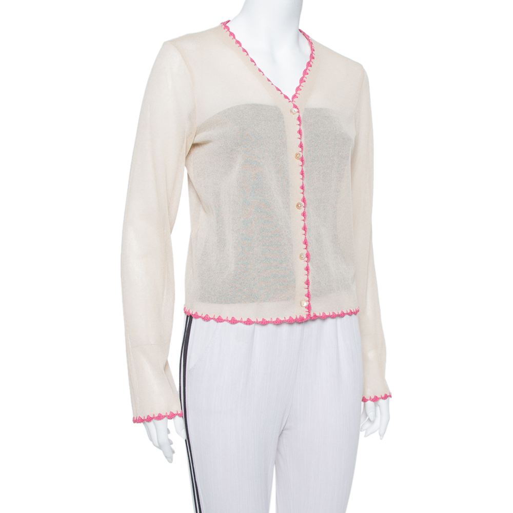 Dolce & Gabbana Vintage Beige Knit Contrast Trim Crochet Button Front Cardigan
Dolce & Gabbana Vintage Beige Knit Contrast Trim Crochet Button Front Cardigan