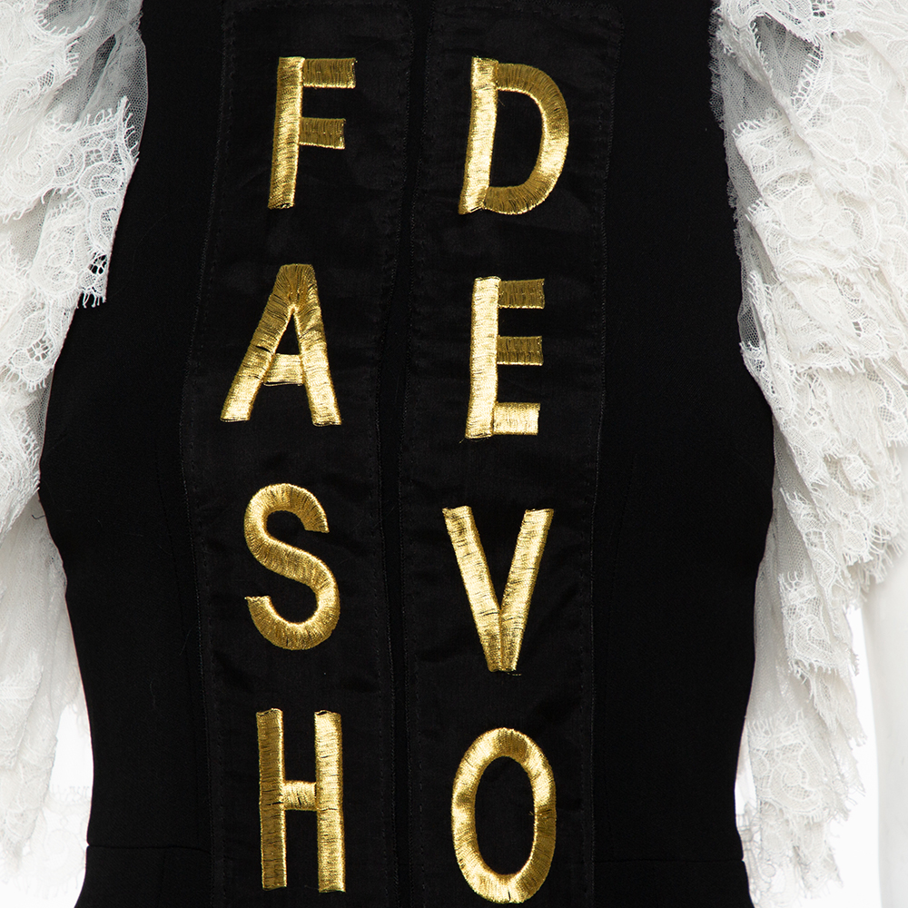 Dolce & Gabbana Black Crepe Lace Detail Fashion Devotion Dress XS
