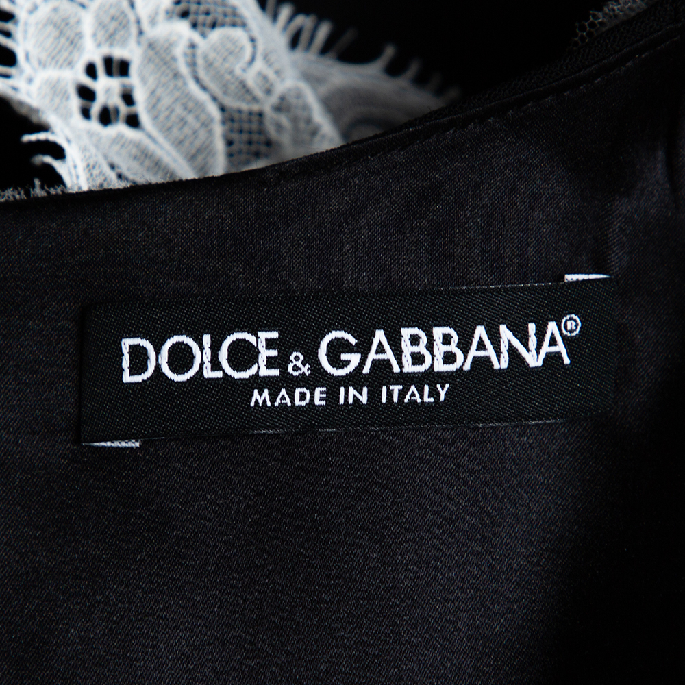 Dolce & Gabbana Black Crepe Lace Detail Fashion Devotion Dress XS