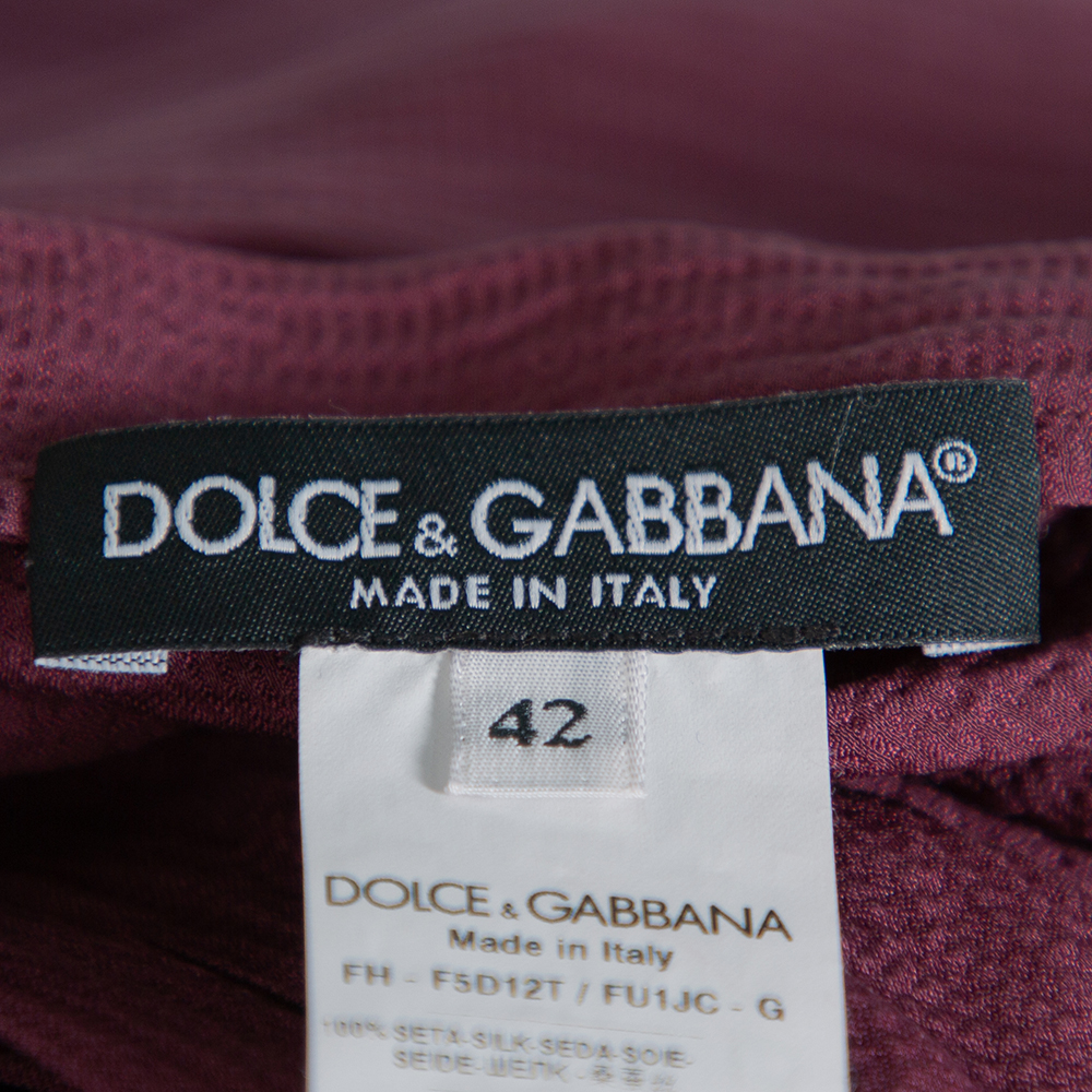 Dolce & Gabbana Mahogany Red Crushed Silk Neck Tie Detail Button Front Top M