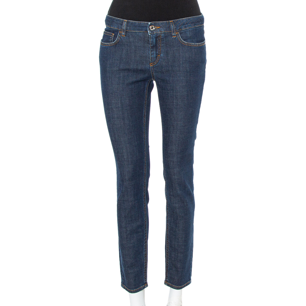 Dolce & Gabbana Navy Blue Denim Contrast Applique Detail Skinny Fit Jeans M