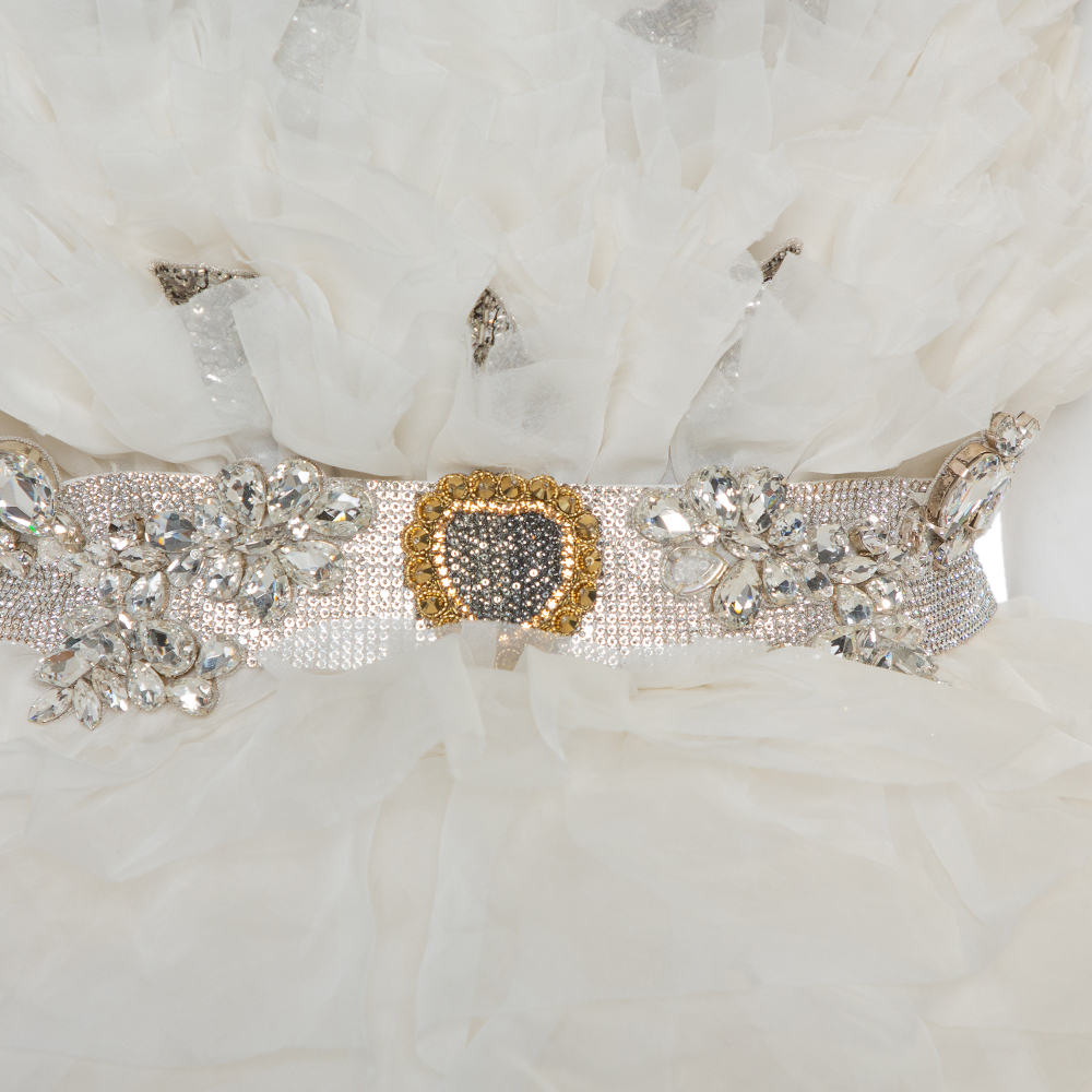 Dolce & Gabbana White Ruffled Silk Embellished Belt Detail Wedding Gown S