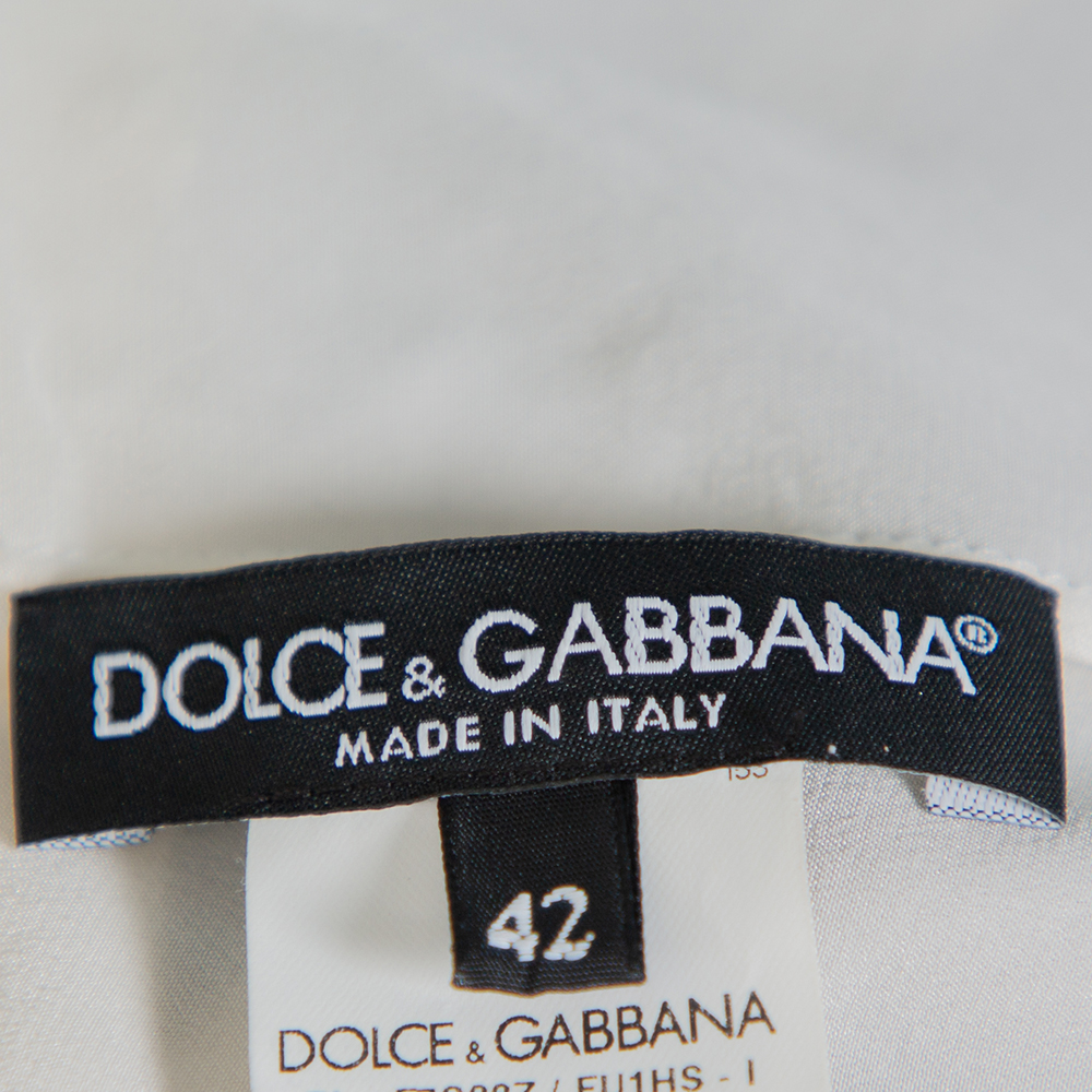 Dolce & Gabbana Cream Silk Silhouette Applique Detail Short Sleeve Top M