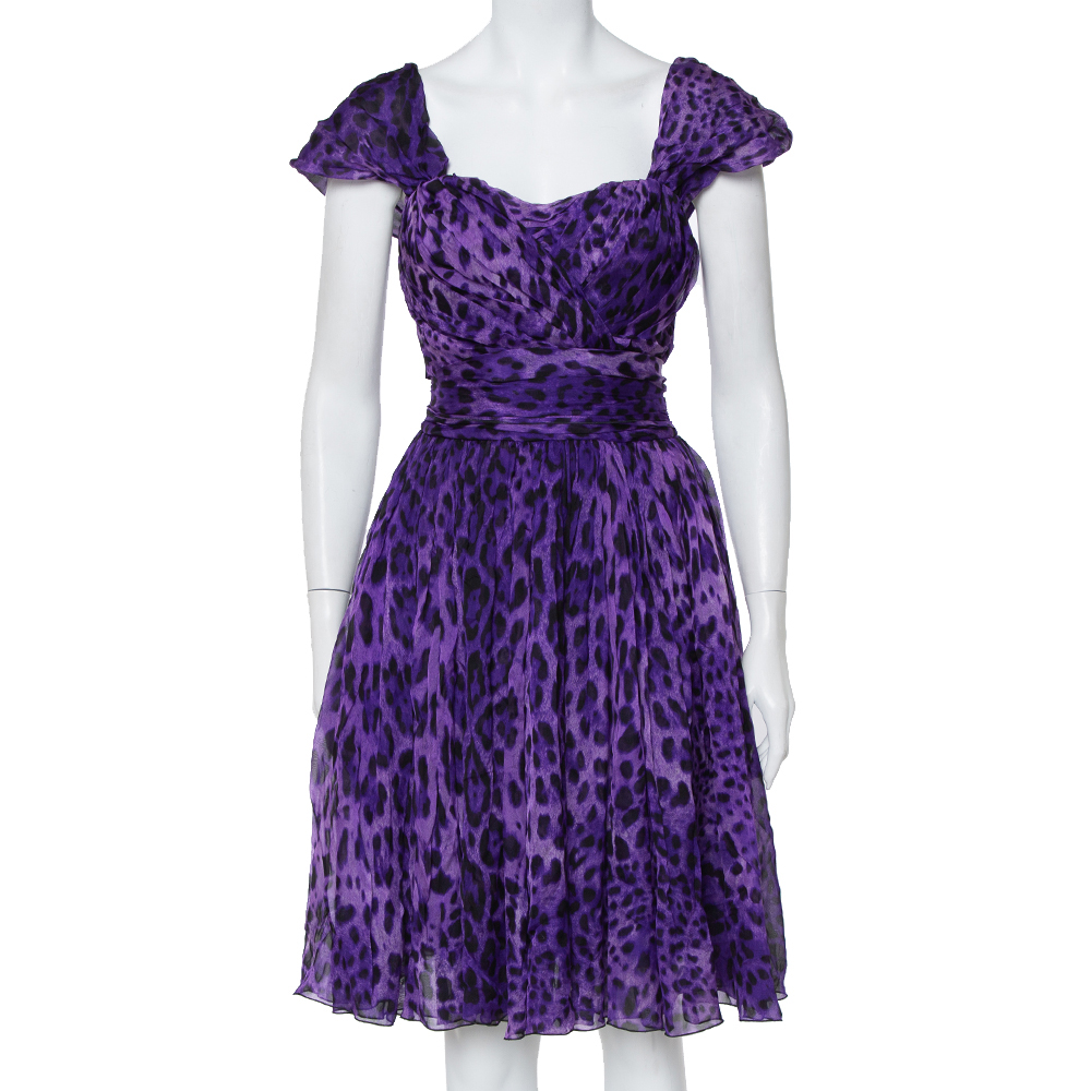 Dolce & Gabbana Purple Leopard Print Silk Sleeveless Short Dress M