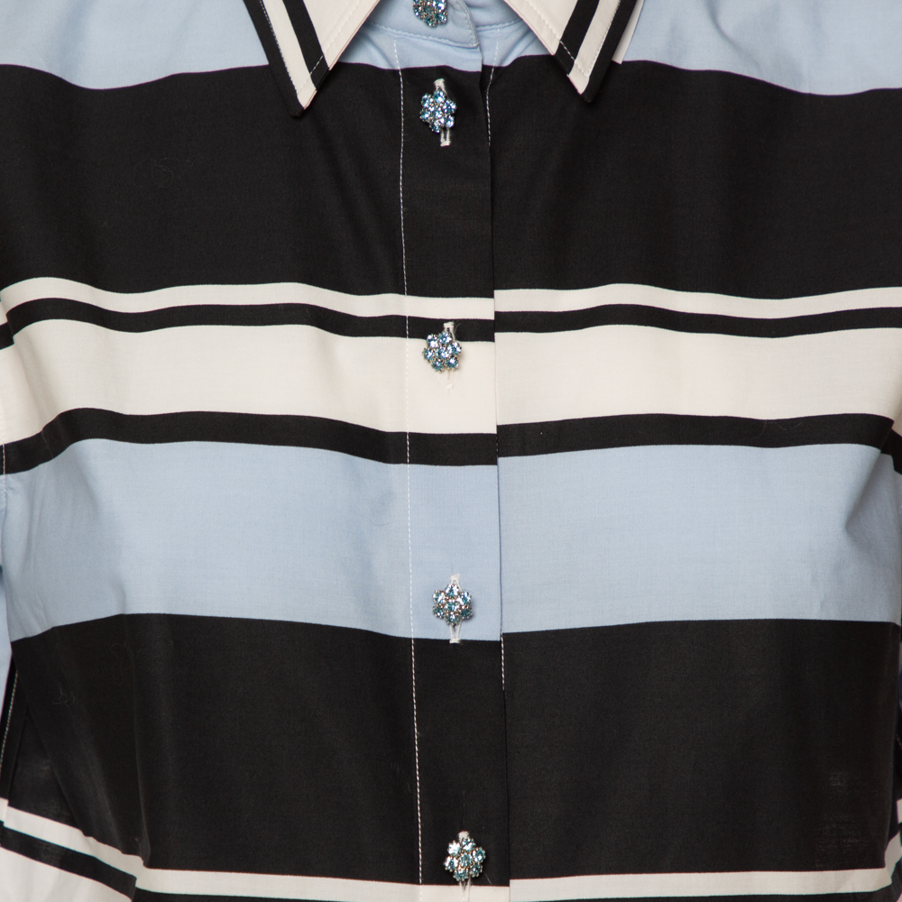 Dolce & Gabbana Blue Striped Cotton Cropped Button Front Shirt M