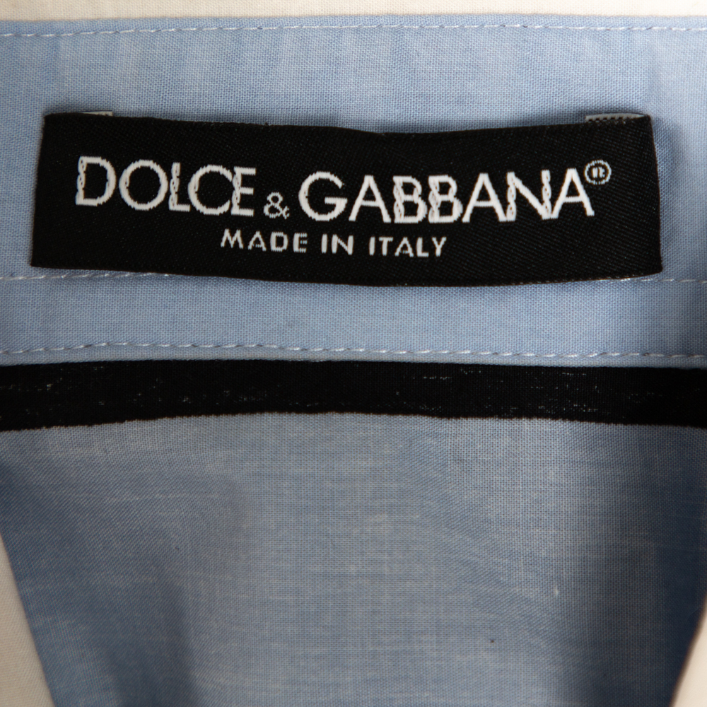 Dolce & Gabbana Blue Striped Cotton Cropped Button Front Shirt M