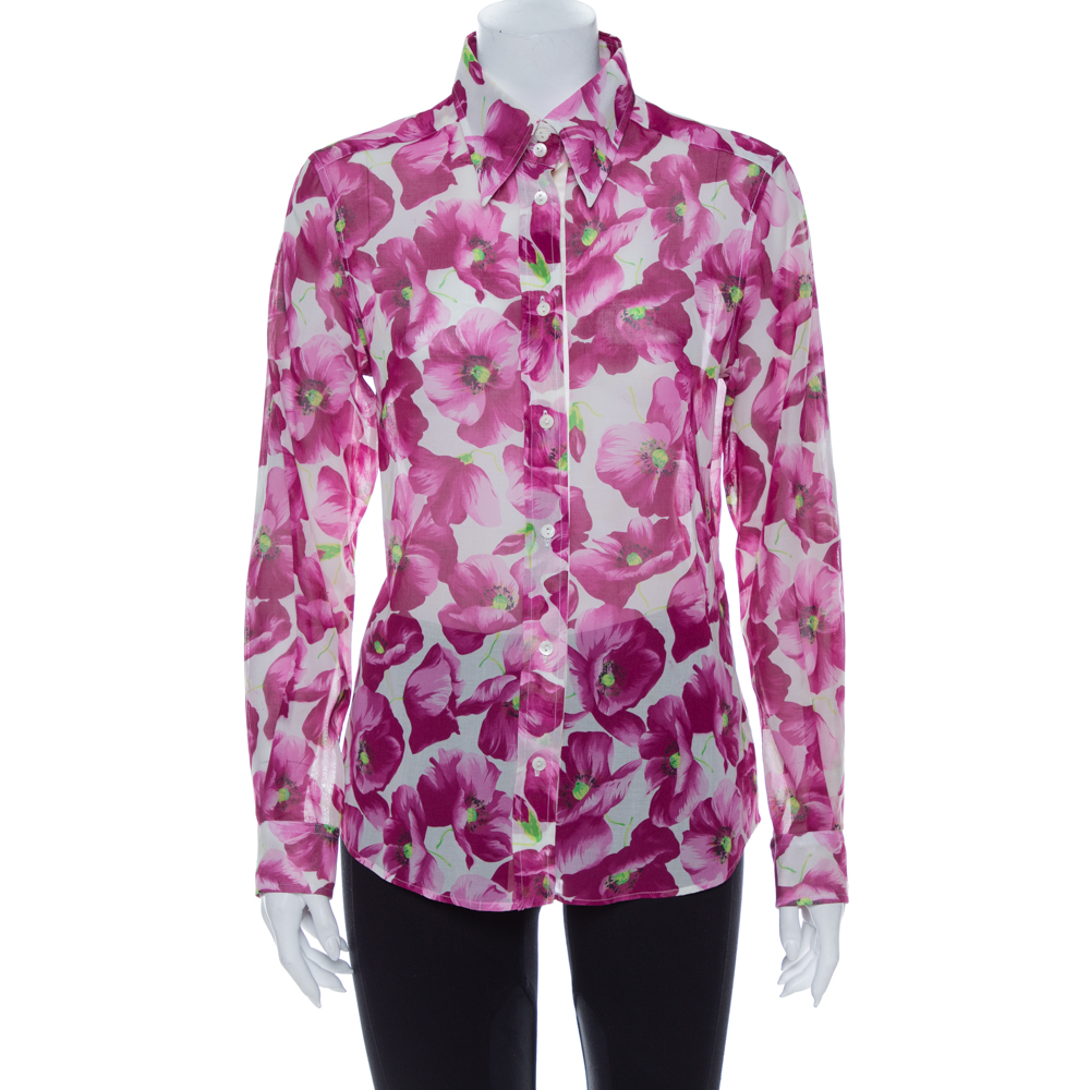 Dolce & Gabbana Purple Hydrangea Printed Cotton Button Front Shirt L