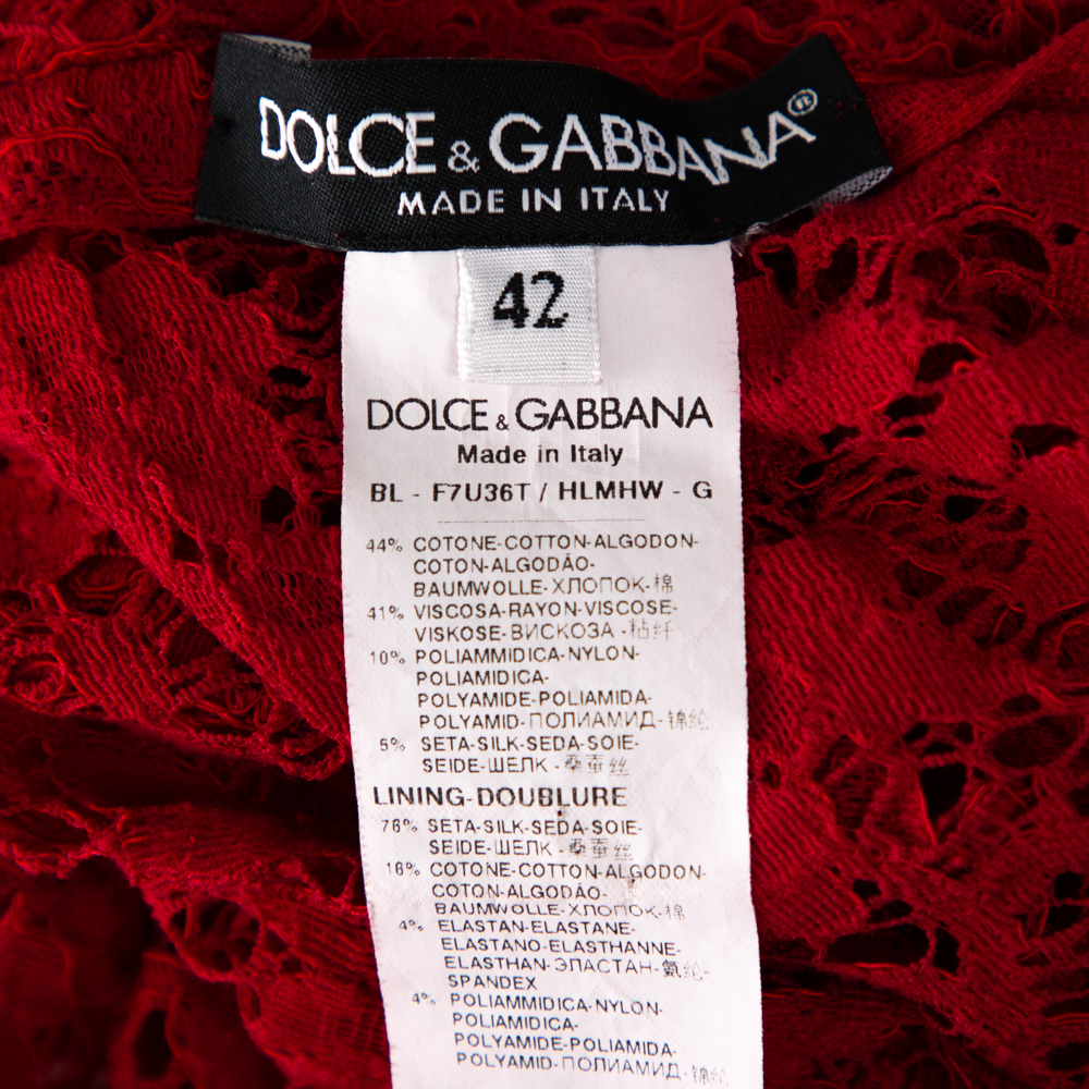 Dolce & Gabbana Red Lace Quarter Sleeve Top M